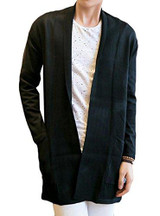 Acquaa Men Shawl Collar Open Front Pockets Casual Long Cardigan