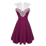 ACEVOG Women Summer Lace Dress Sexy vestidos 2017 Lady Sleeveless Lace Patchwork High Waist Pleated Casual Knee Length Dress