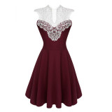 ACEVOG Women Summer Lace Dress Sexy vestidos 2017 Lady Sleeveless Lace Patchwork High Waist Pleated Casual Knee Length Dress