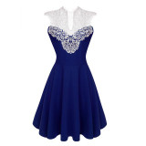 ACEVOG Women Summer Lace Dress Sexy vestidos 2017 Lady Sleeveless Lace Patchwork High Waist Pleated Casual Knee Length Dress
