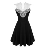 ACEVOG Women Summer Lace Dress Sexy vestidos 2017 Lady Sleeveless Lace Patchwork High Waist Pleated Casual Knee Length Dress