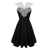 ACEVOG Women Summer Lace Dress Sexy vestidos 2017 Lady Sleeveless Lace Patchwork High Waist Pleated Casual Knee Length Dress