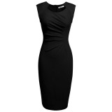 ACEVOG Women Sexy Vestidos 2017 Summer Casual Elegant Dresses Cap Sleeve Pleated Solid Slim Pencil Office Lady Dress