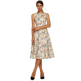 ACEVOG Women Dress Summer Sleeveless Vintage 50s Rockabilly Ukraine Floral Swing Dresses Elegant Bow-knot Tunic A-Line Vestidos