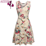 ACEVOG Brand 2017 Summer Vintage Dress Women Sexy 1950s 60s Lady Floral Print Robe Sleeveless Dresses Feminino Vestidos Mujer