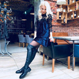 Capucines Autumn Winter Sexy Hollow Out Lace Patchwork Velvet Dress Women Three Quarter Fashion Pleated Dress Casual Loose