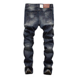 Italian Style Retro Design Mens Jeans Pants Dark Color Straight Slim Fit Denim Frayed Ripped Jeans Men DSEL Brand Biker Jeans