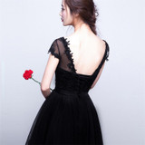 It's YiiYa Sexy Black Illusion Flowers Backless Lace Up Dinner Dress Cocktail Dresses Knee Length Formal Dress Party Gown LX049