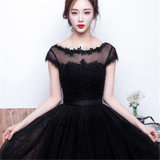 It's YiiYa Sexy Black Illusion Flowers Backless Lace Up Dinner Dress Cocktail Dresses Knee Length Formal Dress Party Gown LX049