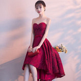 It's YiiYa New Wine Red Strapless Cocktail Dress Embroidery Tea-Length Formal Dress Party Gown H060