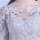 It's YiiYa New Lace Gray Half Sleeves Bow Illusion Flowers Knee Length Dinner Bridesmaids Dresses Party Short Formal Dress LX066
