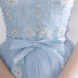 It's YiiYa New Light Blue Sleeveless Backless Lace Illusion Cocktail Dress Knee Length Formal Dress Party Gown LX182