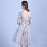 It's YiiYa New Lace Gray Half Sleeves Bow Illusion Flowers Knee Length Cocktail Dresses Party Short Formal Dress LX066