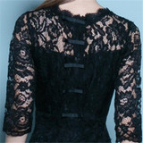 It's YiiYa New Black Backless Half Sleeves Elegant Lace Zipper Dinner Tea-Length Cocktail Dresses Formal Dress Party Gown LX033