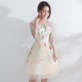 It's YiiYa Luxury Champagne Three Quarter Sleeve Floral Print Lace Cocktail Dress Knee- Length Formal Dress Party Gown LX187
