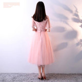 It's YiiYa Luxury Pink V-Neck Half Sleeve Floral Print Lace Cocktail Dress Embroidery Tea-Length Formal Dress Party Gown MX065