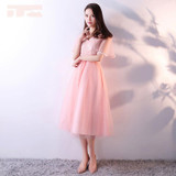 It's YiiYa Luxury Pink V-Neck Half Sleeve Floral Print Lace Cocktail Dress Embroidery Tea-Length Formal Dress Party Gown MX065