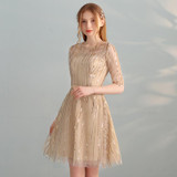 It's YiiYa 2018 Hot O-Neck Fashion Designer Sexy Illusion Elegant Cocktail Gowns Bling Sequind Slim Cocktail Dress LX324