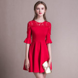 It's YiiYa 2018 Black Red Half Sleeve O-Neck Fashion Designer Elegant Lace Cocktail Gowns Cocktail Dress LX375