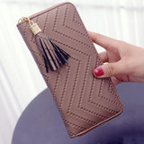 ISKYBOB Women Long Wallet Lady Leather Wallet Clutch Checkbook Purse Tassel Purse Women Long Leather Wallet