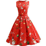 iShine Women Sleeveless O-Neck Vintage Christmas Dress Hepburn Style Pinup Rockabilly Dresses Ladies Retro Swing Party Vestidos