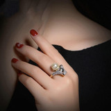 Grey Pearl Cocktail Ring Gold