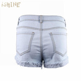 Ishine Floral Embroidery Denim Shorts Women Embroided High Waist Shorts Jeans Hollow Out Denim Short Pants Summer Short Femme