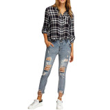 iSHINE 2017 NEW Boyfriend Casual Cool Jeans Slim women's Hole jeans pants Vintage Ripped Ankle-Length Mid Skinny Ankle torn tear