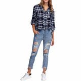 iSHINE 2017 NEW Boyfriend Casual Cool Jeans Slim women's Hole jeans pants Vintage Ripped Ankle-Length Mid Skinny Ankle torn tear
