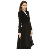IRISIE Apparel Black Asymmetrical High Low Longline Coat Autumn Casual Loose Female Trench Coat V Neck Ruched Hem Women Trench
