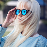 Intricately Designed Horned Rim Mirror Lens Sunglasses