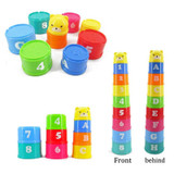 9pcs Baby Children Kids Educational Toy Building Block Figures Letters Folding Cup Pagoda Gift FJ88
