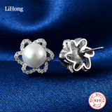 925 Sterling Silver Delicate Earrings, White Pearl &amp; Clear CZ Women Stud Earrings Wedding Pearl Jewelry