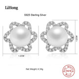 925 Sterling Silver Delicate Earrings, White Pearl &amp; Clear CZ Women Stud Earrings Wedding Pearl Jewelry