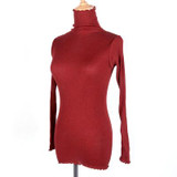 90%Natural Silk 10%Cotton Women pullovers Turtleneck rib knit shirt long sleeve Solid sweater Basic top 2016 Fall Winter
