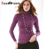 90%Natural Silk 10%Cotton Women pullovers Turtleneck rib knit shirt long sleeve Solid sweater Basic top 2016 Fall Winter
