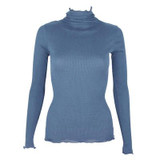 90%Natural Silk 10%Cotton Women pullovers Turtleneck rib knit shirt long sleeve Solid sweater Basic top 2016 Fall Winter