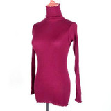90%Natural Silk 10%Cotton Women pullovers Turtleneck rib knit shirt long sleeve Solid sweater Basic top 2016 Fall Winter
