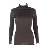 90%Natural Silk 10%Cotton Women pullovers Turtleneck rib knit shirt long sleeve Solid sweater Basic top 2016 Fall Winter