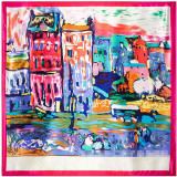 90 * 90cm 2017 High Quality house simulation Big Size Imitated spring silk scarf oil painting large square scarf ladies scarves