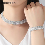 Mecresh Crystal Bridal Jewelry Sets Silver Color Rhinestone Necklace Wedding Engagement Jewelry Sets for Women TL299+SL116