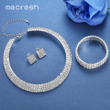 Mecresh Crystal Bridal Jewelry Sets Silver Color Rhinestone Necklace Wedding Engagement Jewelry Sets for Women TL299+SL116