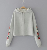 MCCKLE Women's Rose Embroidery Cropped Hoodies 2017 Autumn Fashion Hooded Long Sleeve Pullovers For Women Streetwear Sweatshirts