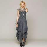 MCCKLE Women's Boho People Hippie Style Irregular Lace Dresses Sexy Long Dress Double Layered Ruffled Trimming Dress Clothing