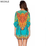 MCCKLE women summer dress 2017 vintage Boho print chiffon beach dresses Sexy V neck Half sleeve casual slim bohemian dress