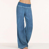 MCCKLE Women Oversized Wide Leg Pants Plus Size Jeans 2018 Summer Elastic Waist Casual Loose Denim Pants Solid Flared Trousers