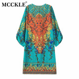 MCCKLE Summer Women Print Party Dress Bohemian half sleeve beach lace-up Casual dress Baroque Mini Straight Beach Dress Boho