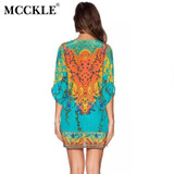 MCCKLE Summer Women Print Party Dress Bohemian half sleeve beach lace-up Casual dress Baroque Mini Straight Beach Dress Boho