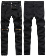 MCCKLE New Fashion Men Ripped Designer Jeans Pants Slim Fit Knee Zipper Jeans Men Club Wear Bright Color Denim Jogger Q1159