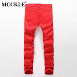 MCCKLE New Fashion Men Ripped Designer Jeans Pants Slim Fit Knee Zipper Jeans Men Club Wear Bright Color Denim Jogger Q1159